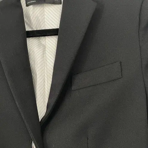 ZARA  Woman Black Faux Leather Trim‎ Notched Lapel 3 Button Blazer Jacket Size XS