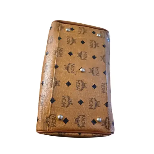 MCM Monogram Canvas Leather Trim Boston Speedy Bag Brown Gold Vintage Luxury