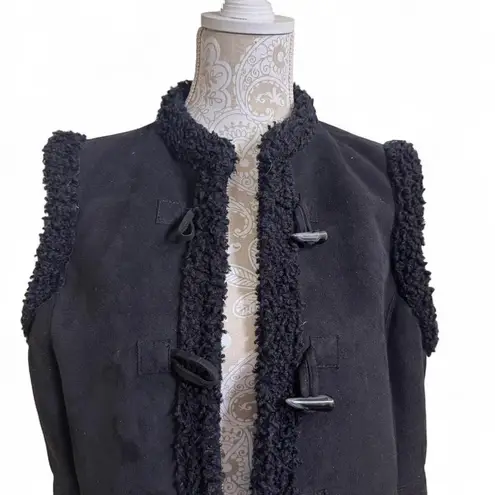 Charter Club Black Faux Suede Toggle Vest Size Large Winter Sherpa Cozy Cabin