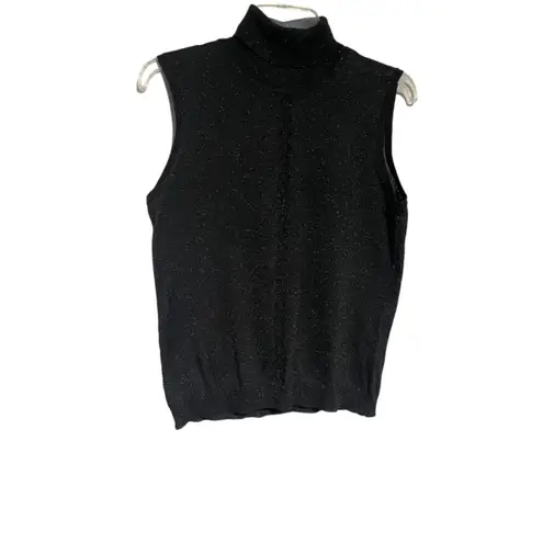 Sleeveless Turtleneck Top, Knit Vest, Sparkle Vintage Black Size M