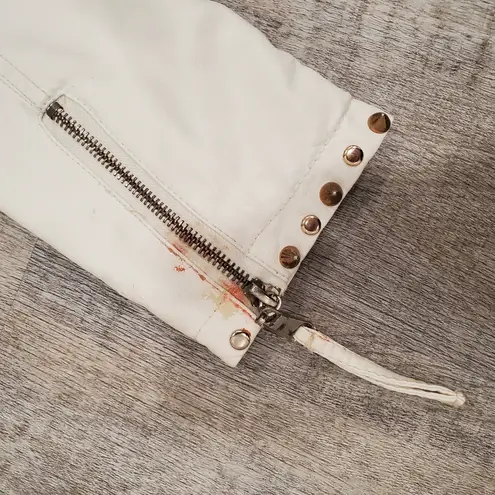 Rhero Jeans Studded White Leather Jacket Size Medium