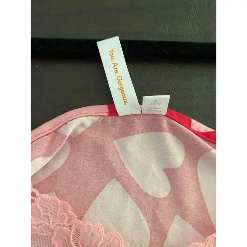 Joyspun Chemise Red Nightie with Pink Hearts Pink Lace Trim Adjustable Straps XL