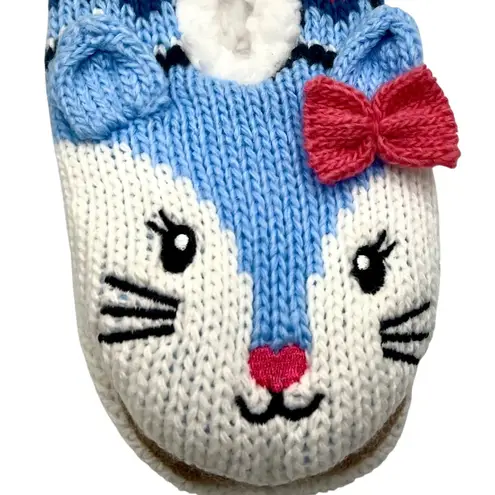 Jane & Bleecker Knit Cat Face Slippers Pom