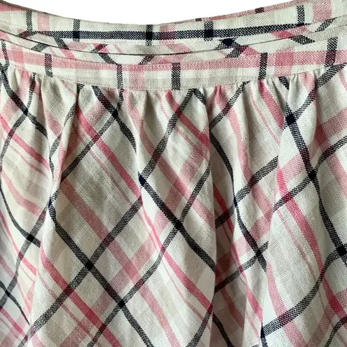 Joie  S Linen cream pink plaid fit and flare print Skirt