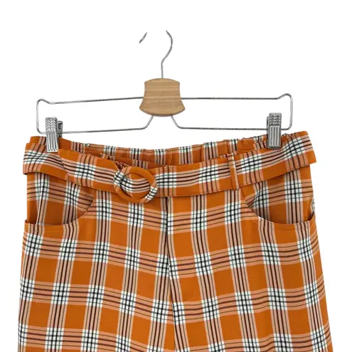 Unique Vintage Pants Capris Cropped Belted Plaid Check Orange Size Medium