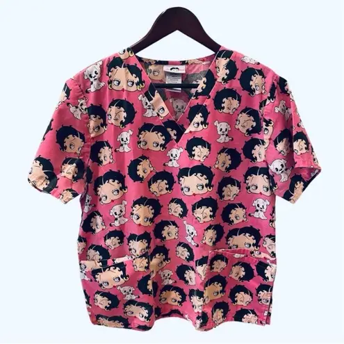 Betty Boop Retro Scrubs Shirt Nursing Top Pink M Cartoon