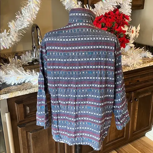 Flannel Pajama Top Blue Fair isle Nordic Womens Medium Petite