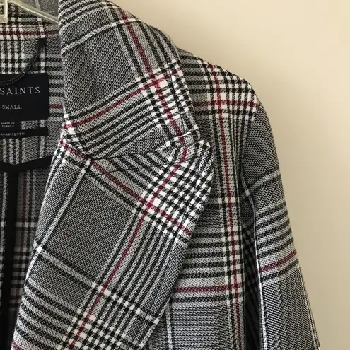 All Saints Tyla Check Plaid Wool Blend Belted Long Trench Coat