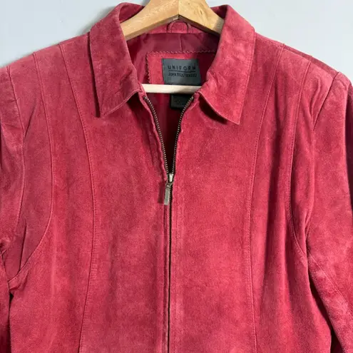 Uniform John Paul Richard 100% Leather Suede Full Zip Jacket Women's Medium Red