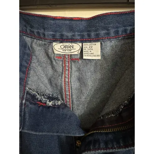 Y2K Caran Jean Shorts Women’s 22 Medium Wash Denim Red Accent Cargo Pocket RARE Blue Size undefined