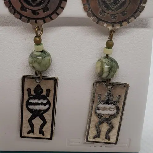 Vintage Southwestern Turtle & Frog Earrings Silver