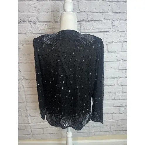 Brilliante By J.A. Women's 100% Silk Beaded Sequin Vintage Evening Jacket Small Black