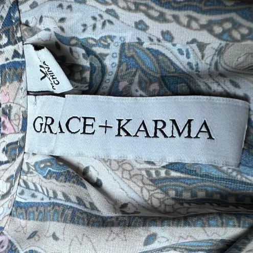 Grace Karma Tiered Dress Womens XL Paisley Long Sleeve Ruffle Collar Bohemian Blue Size 1X