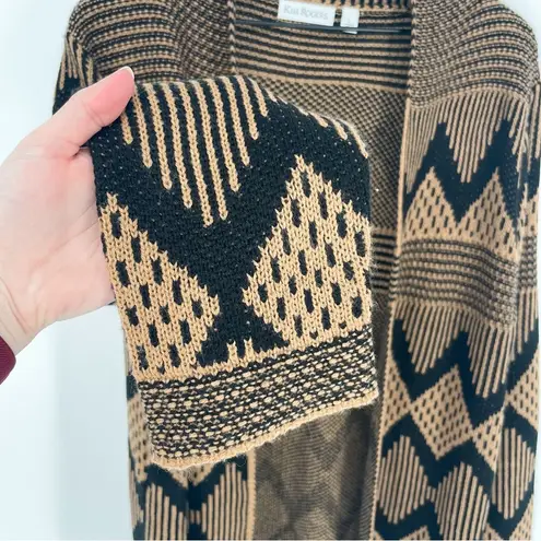 kim rogers  Geometric Tribal Open Front Knit Cardigan Brown Black Large