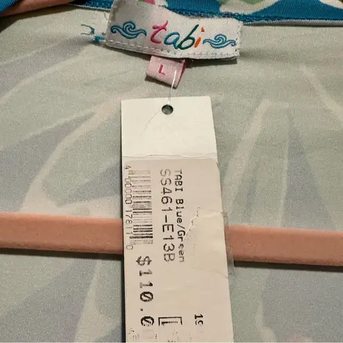 TABI FLORAL TROPICAL BLUE GREEN PINK STRETCHY BOHO BELL SLEEVE OPEN CROP CARDY L Size L