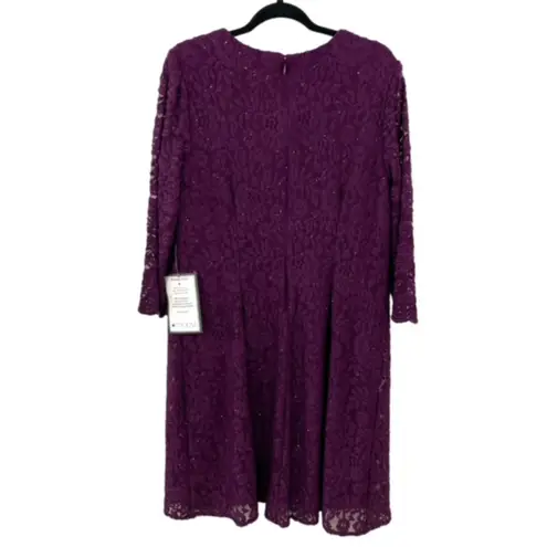 Alex Evenings NEW Purple One Piece Lace Jacket 3/4 Sleeve Cocktail Dress 14
