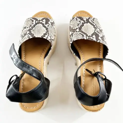 American Eagle  Platform Espadrille Snake Print Sandals Black Cream 9