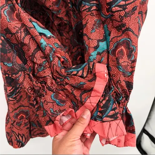 Ulla Johnson Women's Red Caris Carmine Batik Floral Puff Sleeve Mini Dress NEW 6