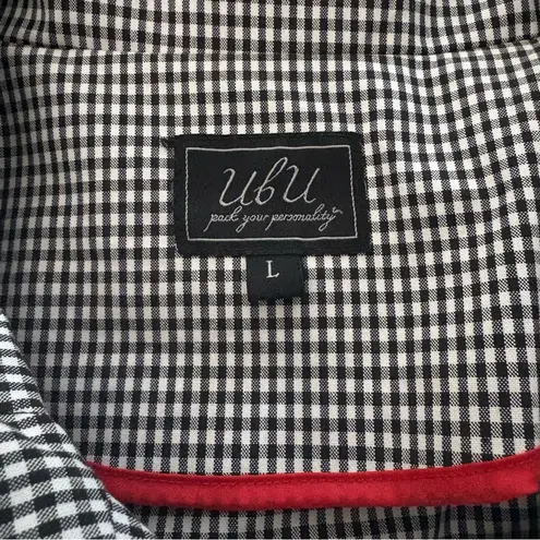 UBU Black White Gingham Check Ruffle Trim Trench Coat, Sz M Size L