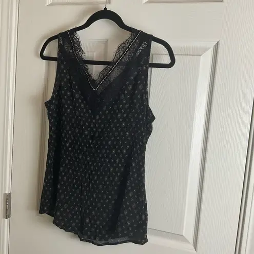 Maison Garrison Black Lace Trim Sleeveless Top Large