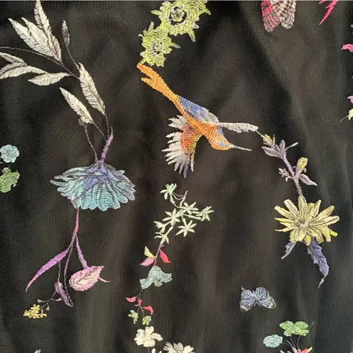 Carla Conti size large new black embroidered floral bird maxi formal dress