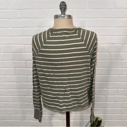 Aerie  Olive Cropped Striped Long Sleeve Tee