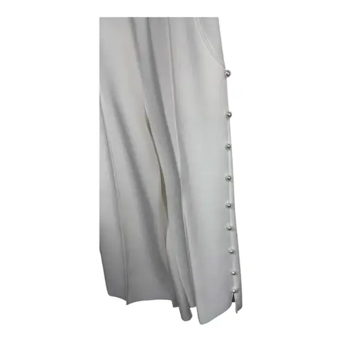 Joh Women's White Wide Leg Pants Pearl Button Trim Pockets Elastic Waist Size L Size L