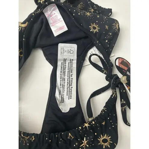 No Boundaries NB Bikini Set Celestial Dream Sun Moon & Stars black & Metallic Gold M New