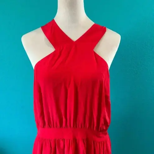 Sezane Editions Dress Alma Silk Red Tiered Ruffled Open Back Mini Dress Size 38 Red