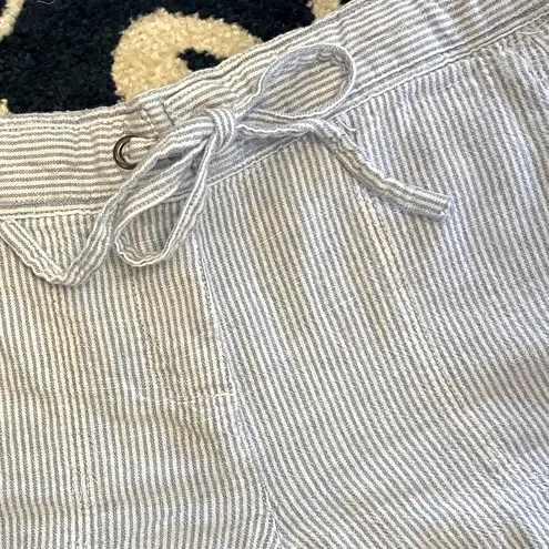 Per Se Linen Shorts  Blue White Striped Elastic Drawstring Waist