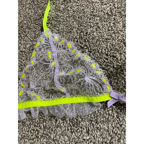 For Love & Lemons  Daisy Lace Bralette – Size Small – Neon Yellow Trim
