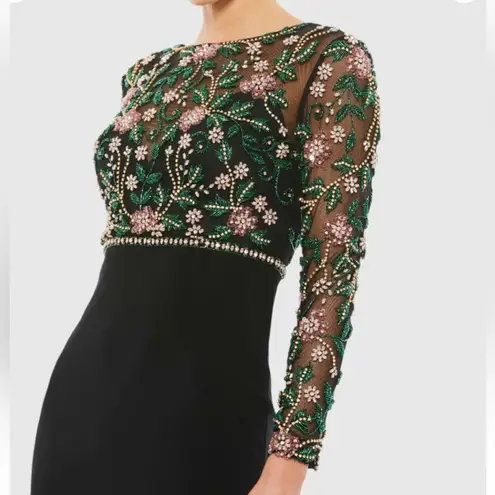 Mac Duggal Beaded Illusion High Neck Trumpet Gown