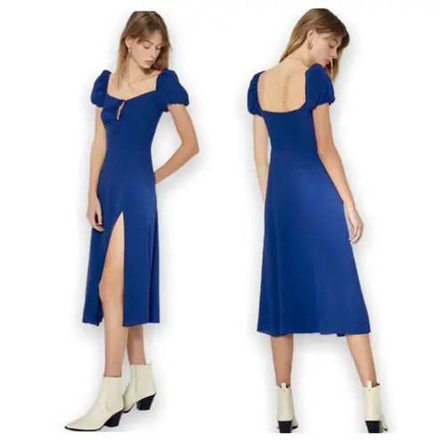 Wilfred  aritzia pandora blue milkmaid bodice slit midi dress