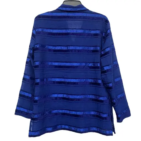 Chico's  Design Womens Royal Blue stripe Side Slit Button Down Shirt Size 1