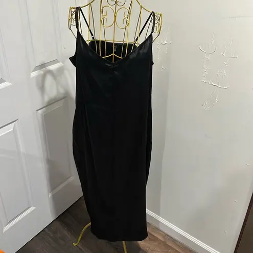 AFRM Black v neck satin midi adjustable straps slip dress Size XL