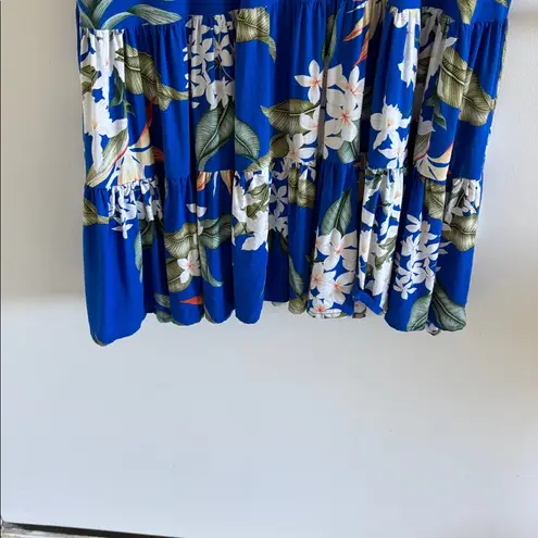Aloha hut Hawaiian print tiered dress tropical floral Hawaii plumeria Blue Size XL