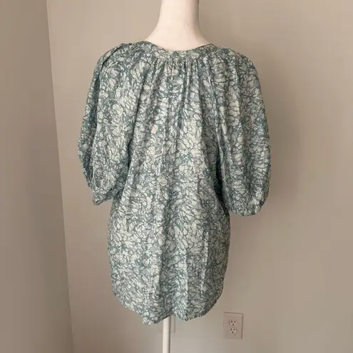 House of Harlow 1960 Martine Seafoam blue floral cotton short-sleeve top size S