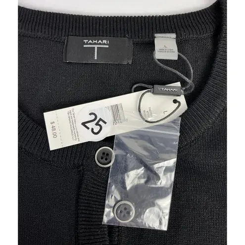 Tahari Women's Black Short Sleeve Button Front Cardigan Sweater Top L