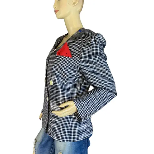 VINTAGE 1990'S KASPER ASL BLUE & WHITE BLAZER W/DETACHABLE DICKIE (12)