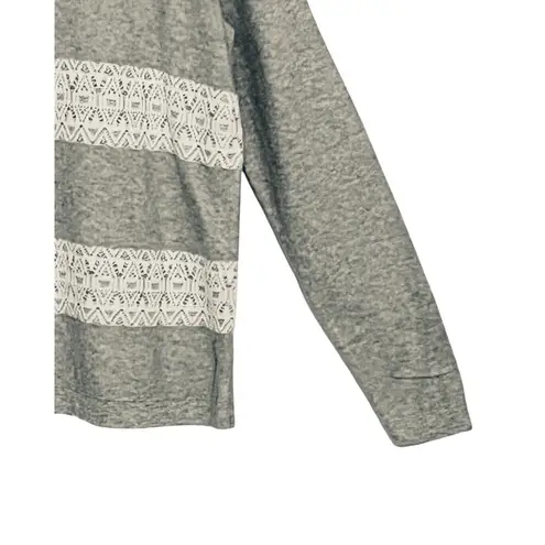 Bass Womens Pullover Sweater Size L Gray White Lace Stripe Long Sleeve Cotton Size L