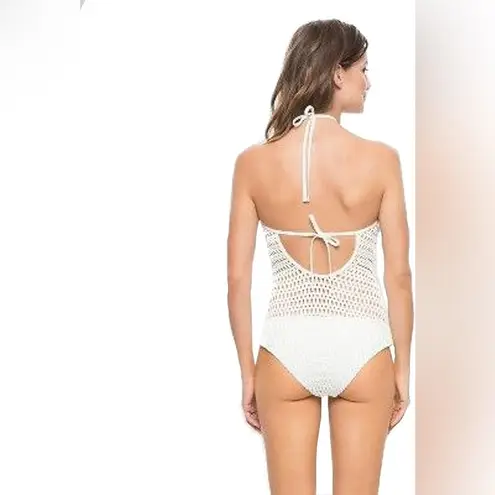 Vanilla Beach  Women's Crochet High Neck One Piece Swimsuit Off White