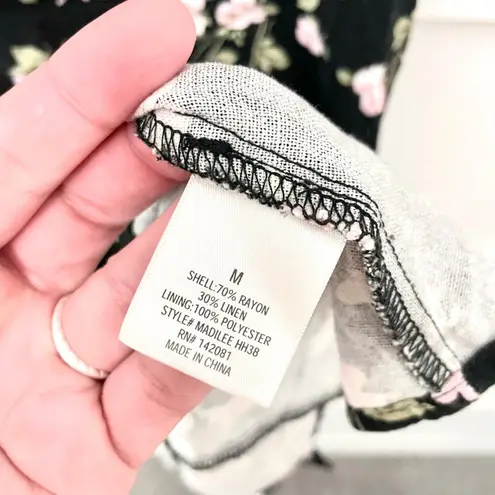 Francesca’s Mi Ami Women’s Mini Dress Floral Size M Zipper Back Square Neck Black Size M