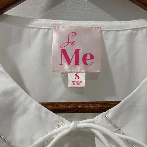 Boutique So Me The Charming Blouse Tie Front Pearl Detail Size Small White Boho