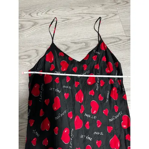 Vintage Intimate Style Slip Dress Hearts Print Lingerie Mini Dress Black Medium