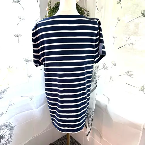 kim rogers Kim Roger T Shirt XL Blue Striped Hi Low Hem Nautical Beach Casual Wear to Work