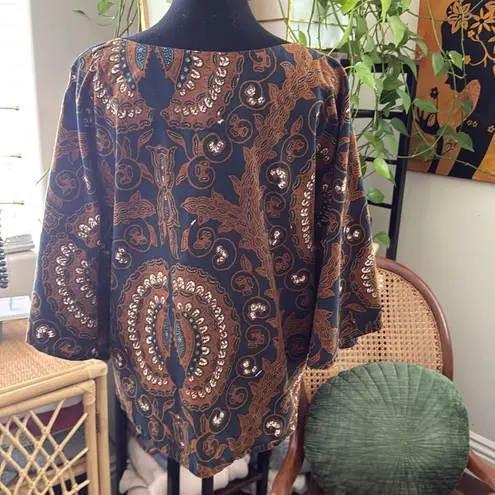 Handmade Vintage Brown & Navy Paisley Batwing Daishiki Top