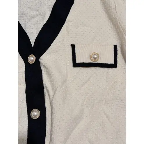 SHEIN CURVE Cream Black Pearl Button Cardigan Sweater Womens Plus 1X Old Money