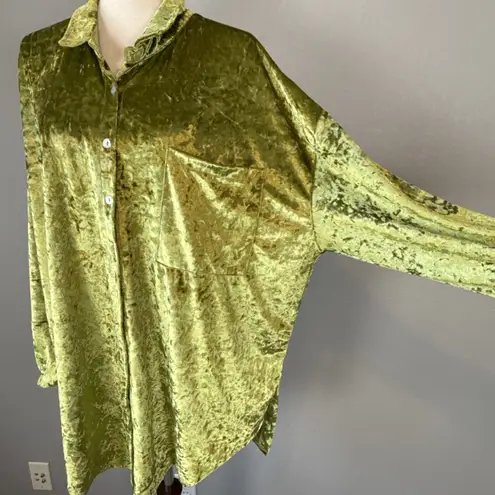 Dressed in Lala Womens Chartreuse Green Crushed Velvet Tunic Size L Long Sleeve Size L