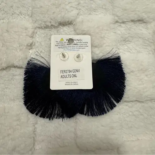 Bohemian Multicolor Beaded Tassel Earrings, Statement Fringe, Navy Blue Fan