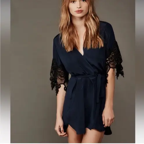 Stone Cold Fox 100% Silk Lace Robe Black Dress- One Size